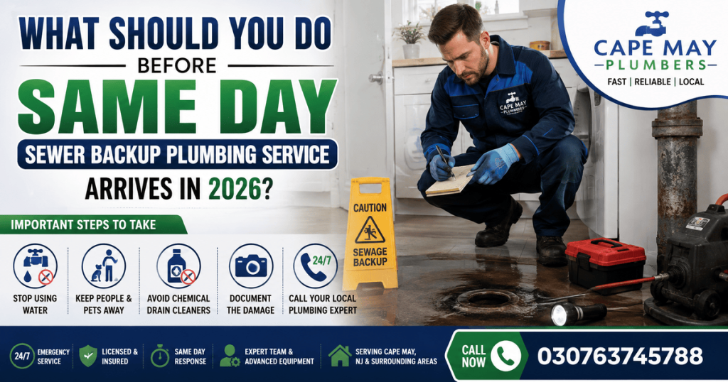 Same day sewer backup plumbing service in Cape May NJ with professional plumber