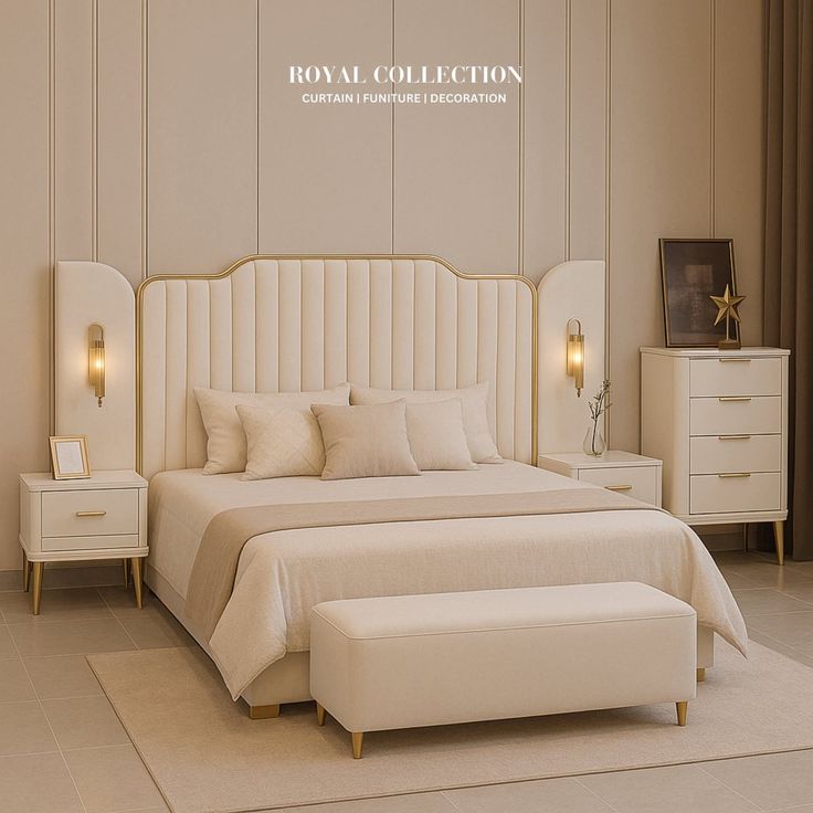 A stylish modern bed set with a comfortable bed frame and elegant bedroom furniture, perfect for a contemporary home.