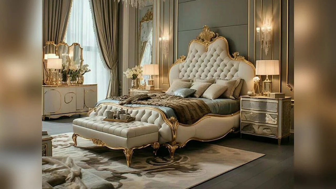 Premium wooden bed set with upholstered headboard and matching side tables in a modern bedroom