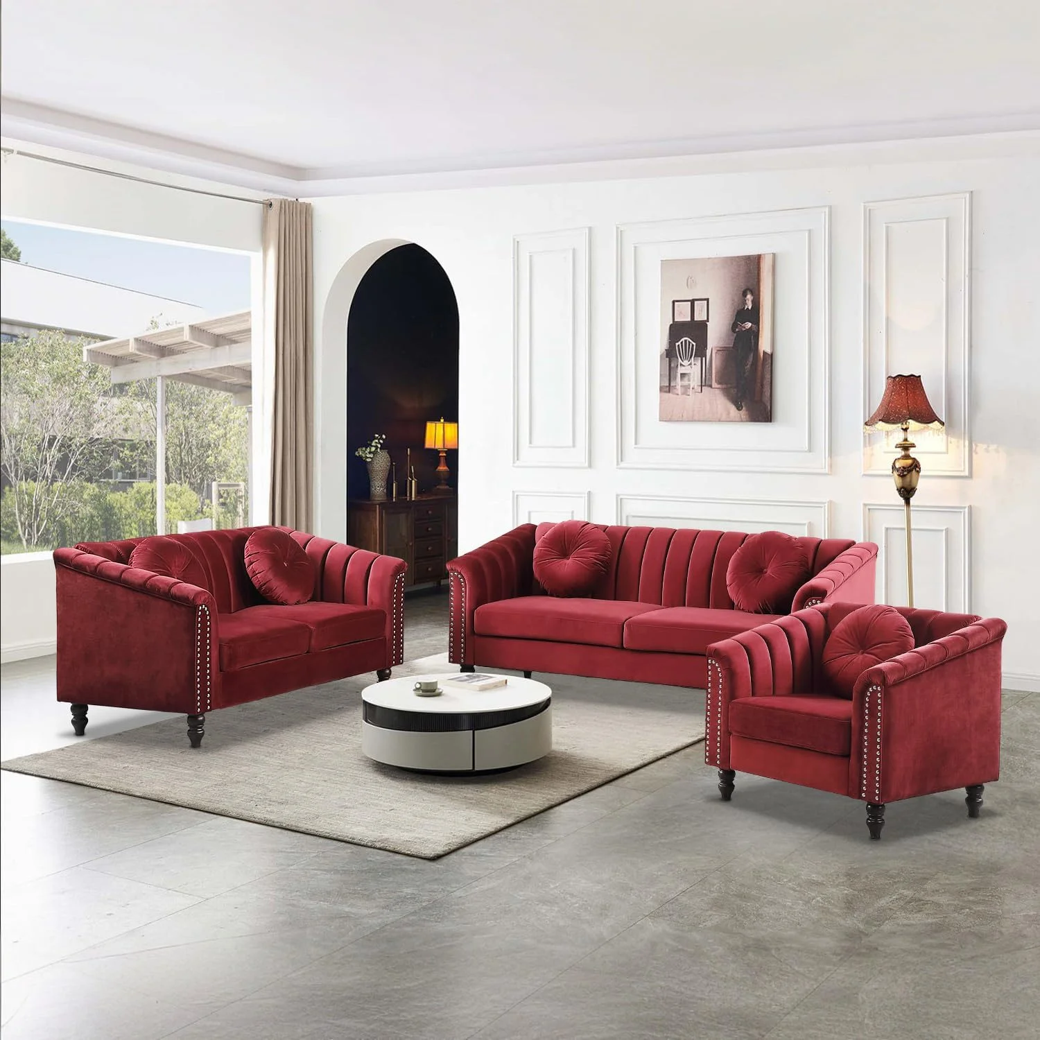 Modern luxury sofa set in Pakistan with premium fabric upholstery and elegant wooden frame for living room furniture.