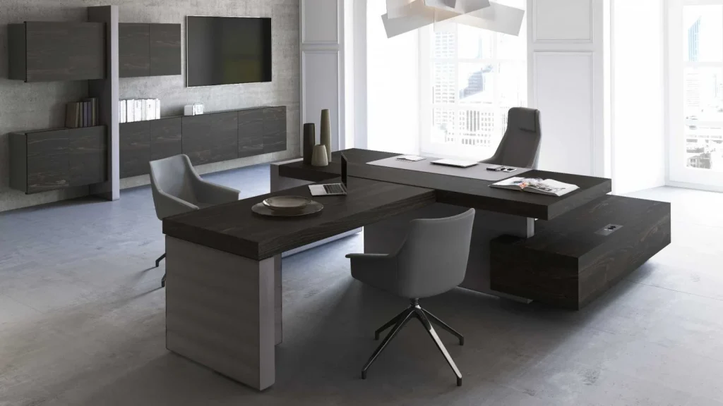 Modern wooden office table with spacious work surface and sturdy design for offices in Pakistan