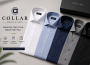 Premium men's dress shirts by COLLAR in white, blue, grey, and black colors.