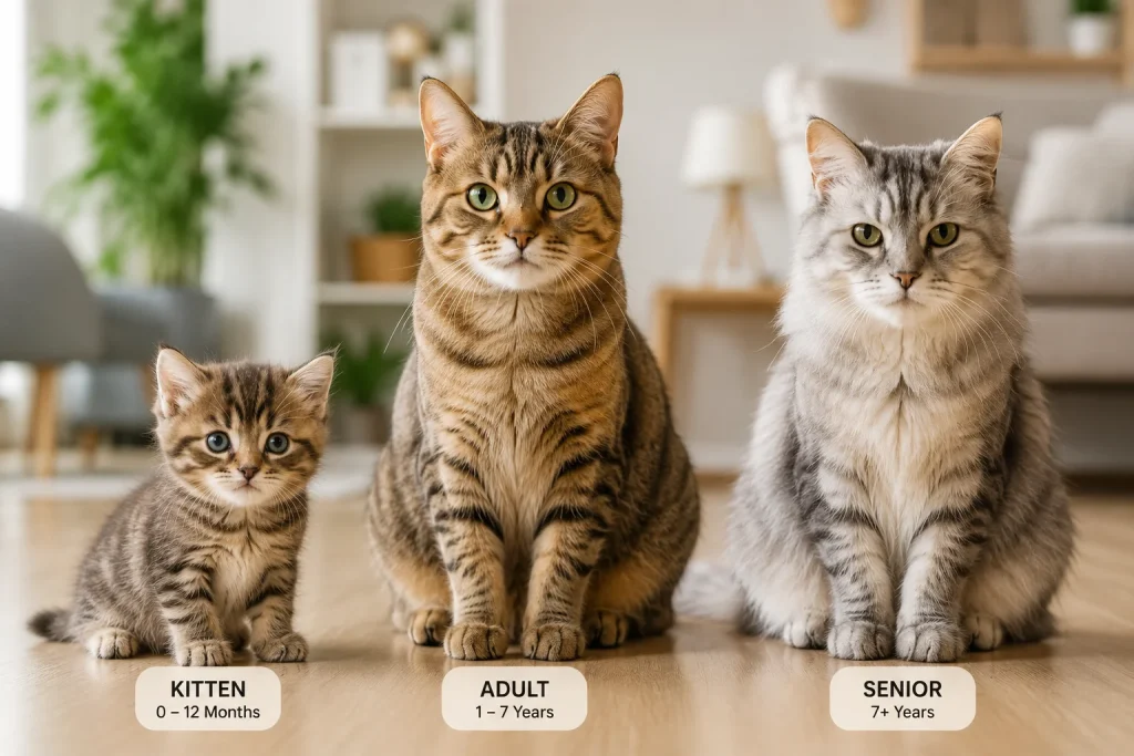 Cat food for different life stages