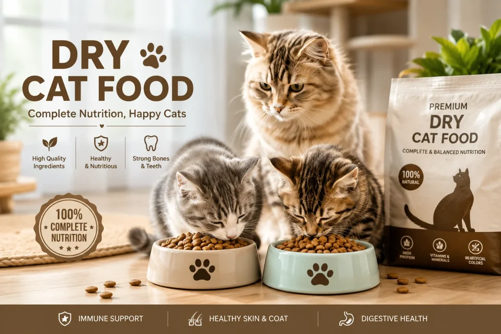 Cats eating dry cat food